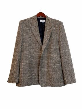 Zara Limited Edition Textured Suit Jacket XL Taupe Brown Tweed Blazer